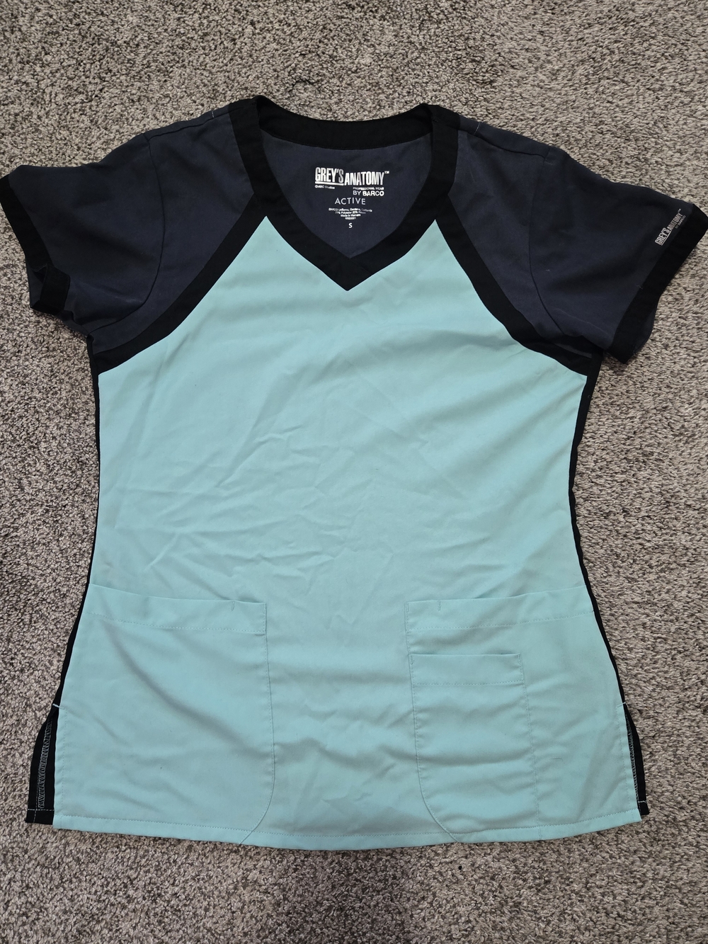 Grey's Anatomy By Barco Active V-Neck Scrub Top in Aqua & Black